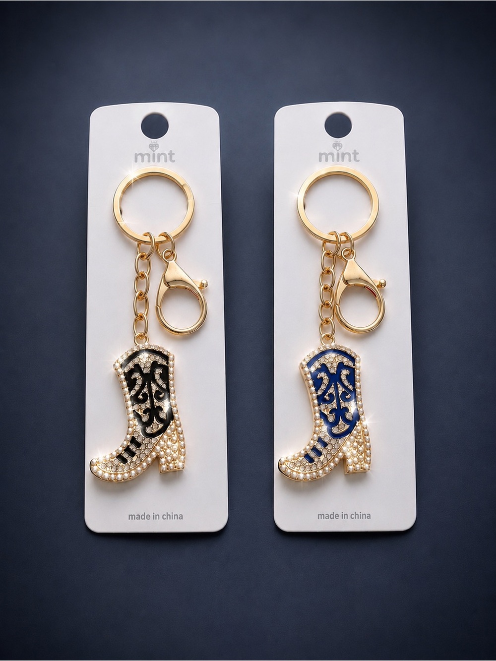 Cowboy Boots Crystal Keychains Bag Charms - Set of 2